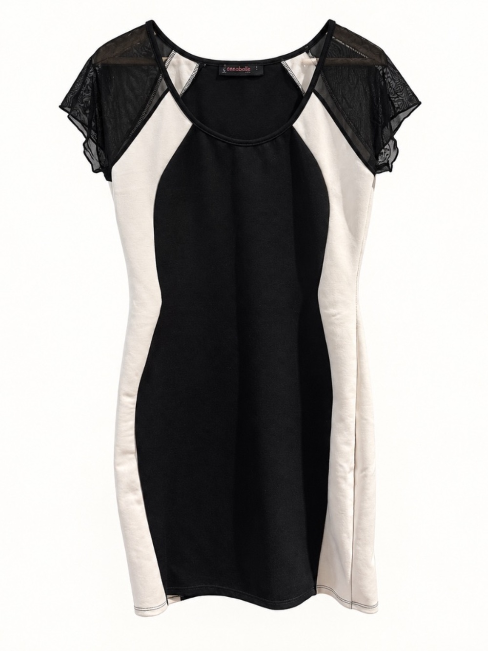 Annabelle Black White Mesh Sleeve Bodycon Dress